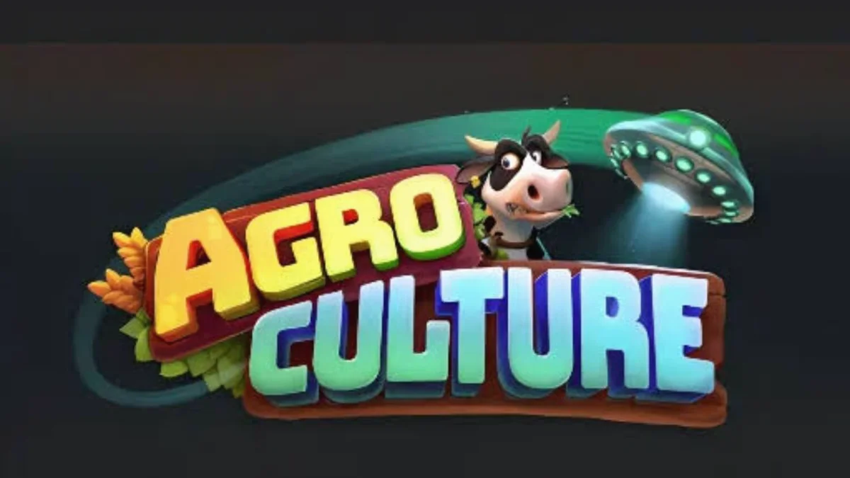 AgroCulture سلاٹ گیم کا بصری منظر جس میں خلائی جہاز اور فارم کے جانور دکھائے گئے ہیں